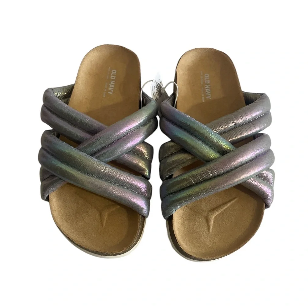Old Navy Metallic Slide Sandals Girls 12